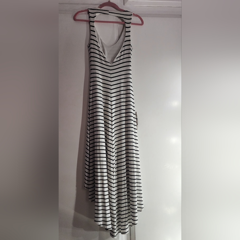 bebe Black and White Striped Maxi Skirt